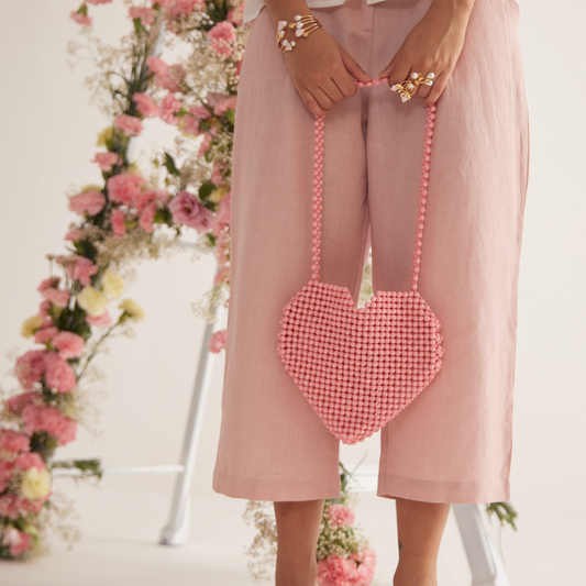 Cupid Heart Shaped Beaded Bag - Pink (Delivery period 15 days)