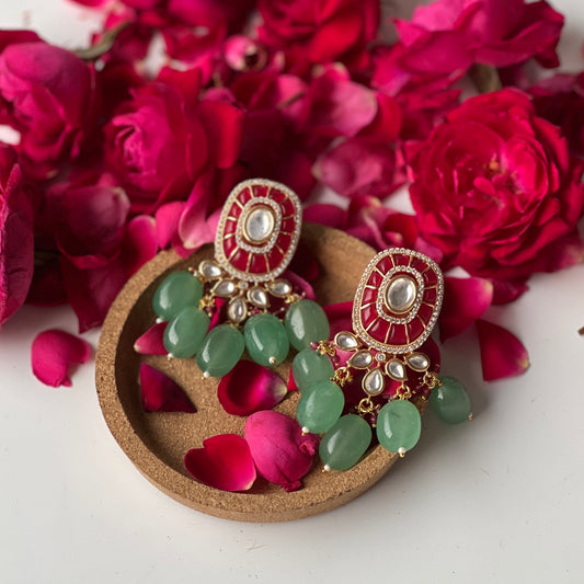 Ameera Ruby Stone Earrings with Emerald Drops