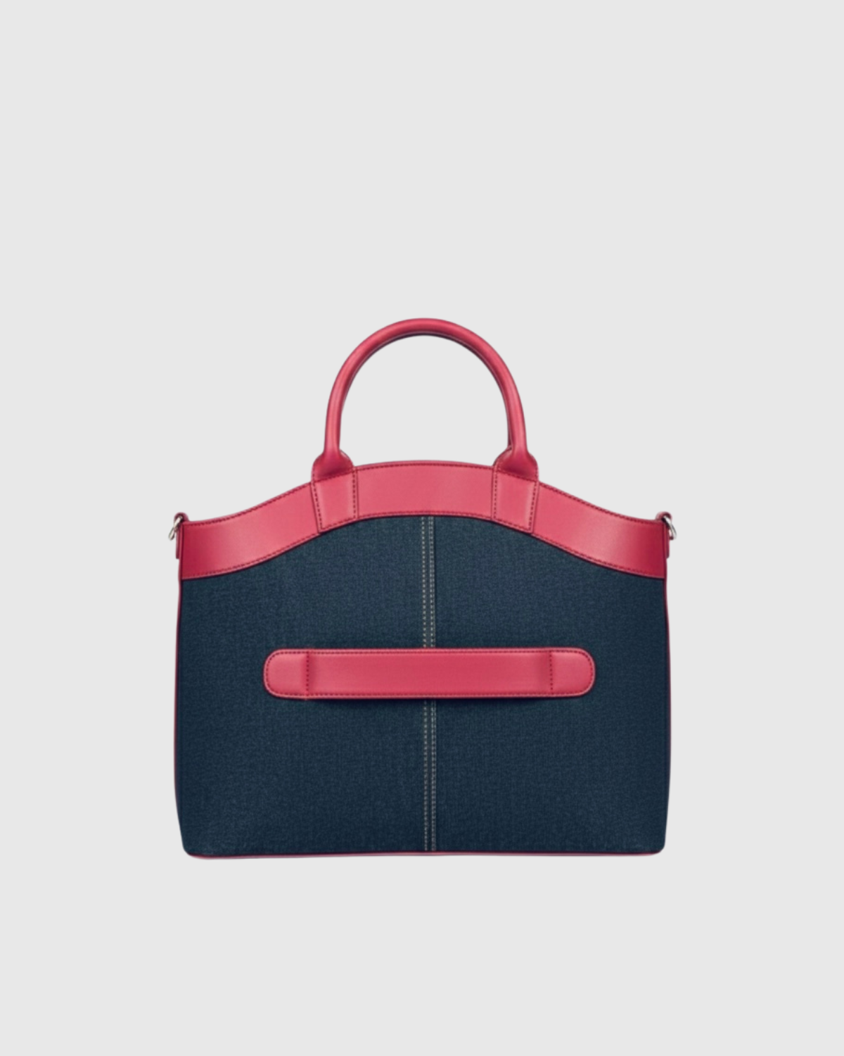 Laptop Tote Bag With Trolley Sleeve- (Denim X Cherry Red)