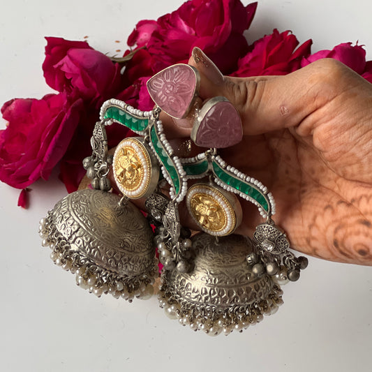 Maharani Silver Oxidised Ghungroo Earrings