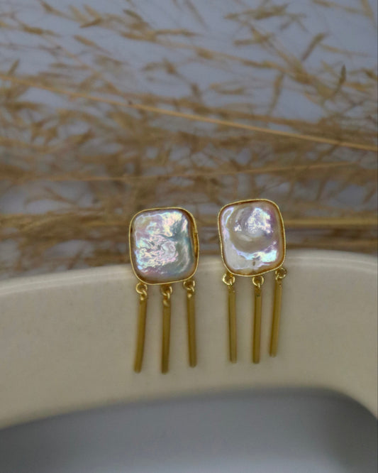 White Stone Golden Statement Earrings