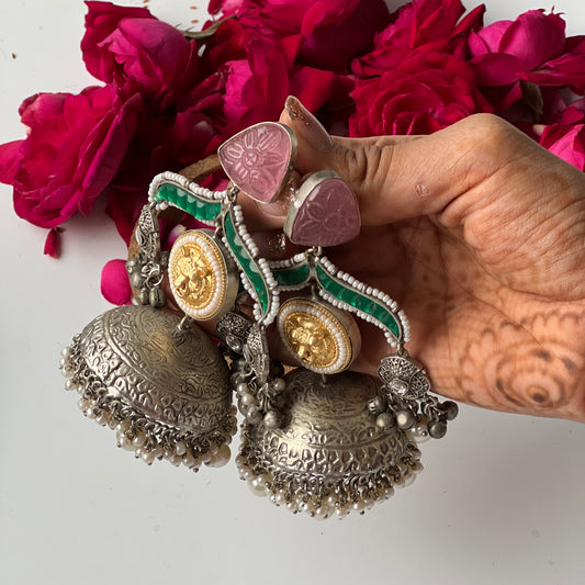 Maharani Silver Oxidised Ghungroo Earrings