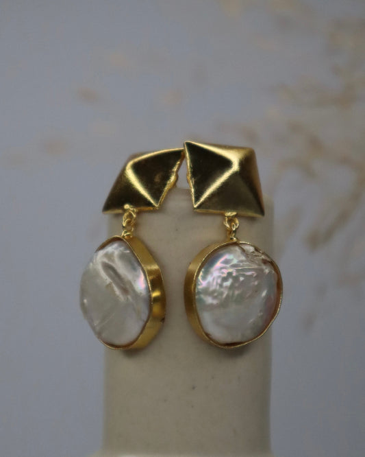 White Stone Gold Earrings
