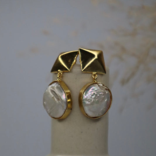 White Stone Gold Earrings
