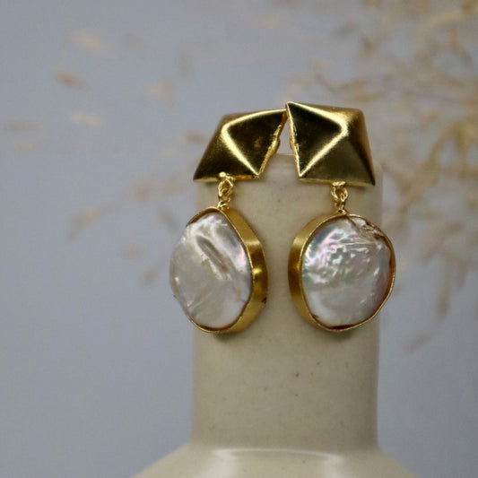 White Stone Gold Earrings