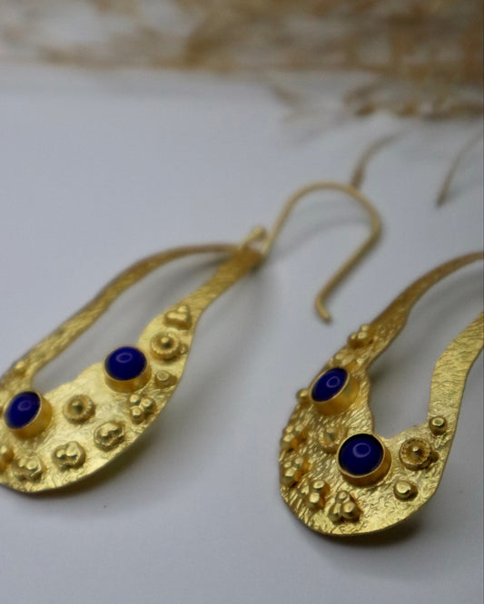 Golden Earrings with blue stone detail
