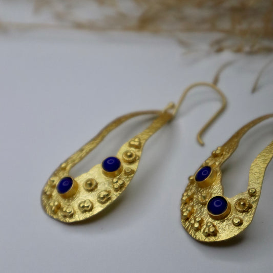 Golden Earrings with blue stone detail