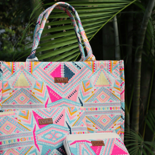 Multicolour Combo of 3 (LARGE TOTE+ WALLET&POUCH)