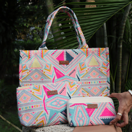 Multicolour Combo of 3 (LARGE TOTE+ WALLET&POUCH)
