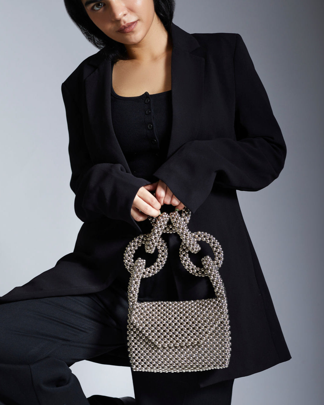 Euphoria Silver Beaded Bag