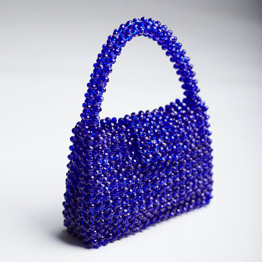 Kourt 10" Blue Crystal Beaded Bag