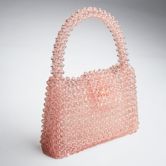 Khloé 10" Pink Crystal Beaded Bag (WITH SILVER SLING)