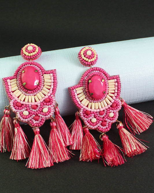 Beaded Flat Circle Dip Earrings
