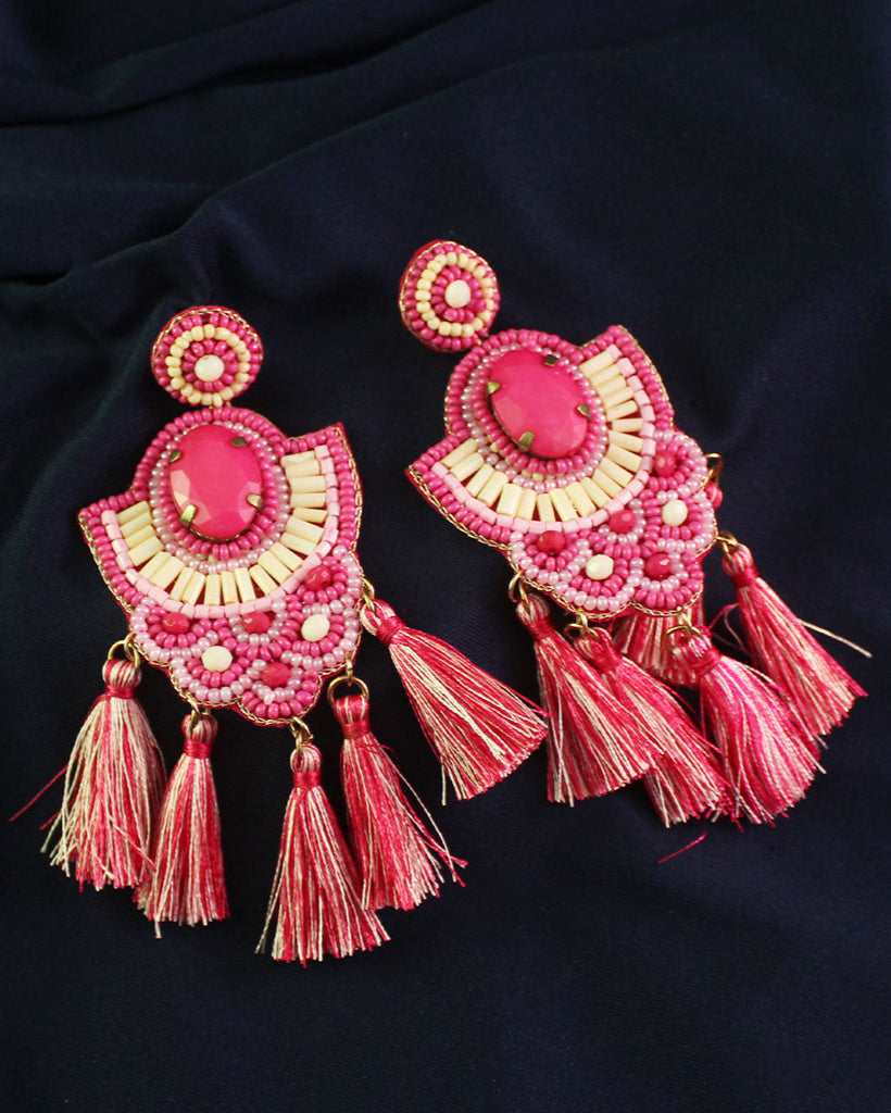 Beaded Flat Circle Dip Earrings