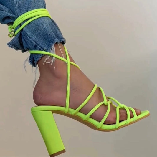 Neon Tie Up Block Heels