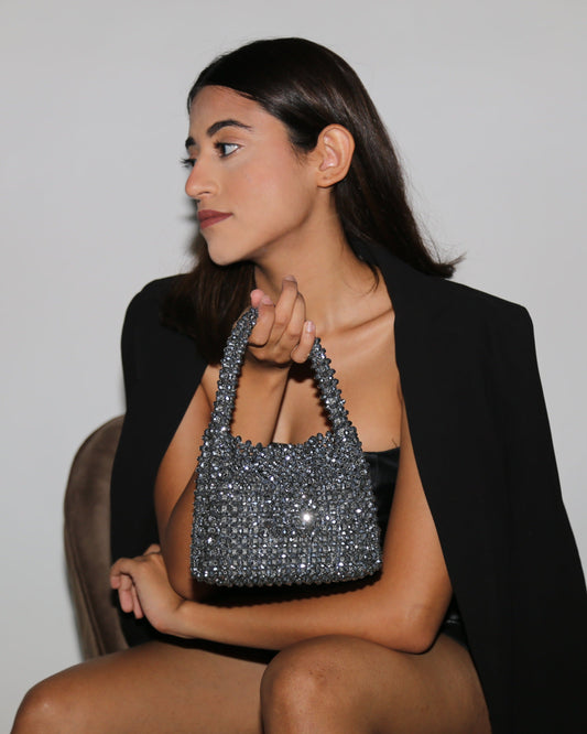 ICON 10" Silver Crystal Beaded Bag