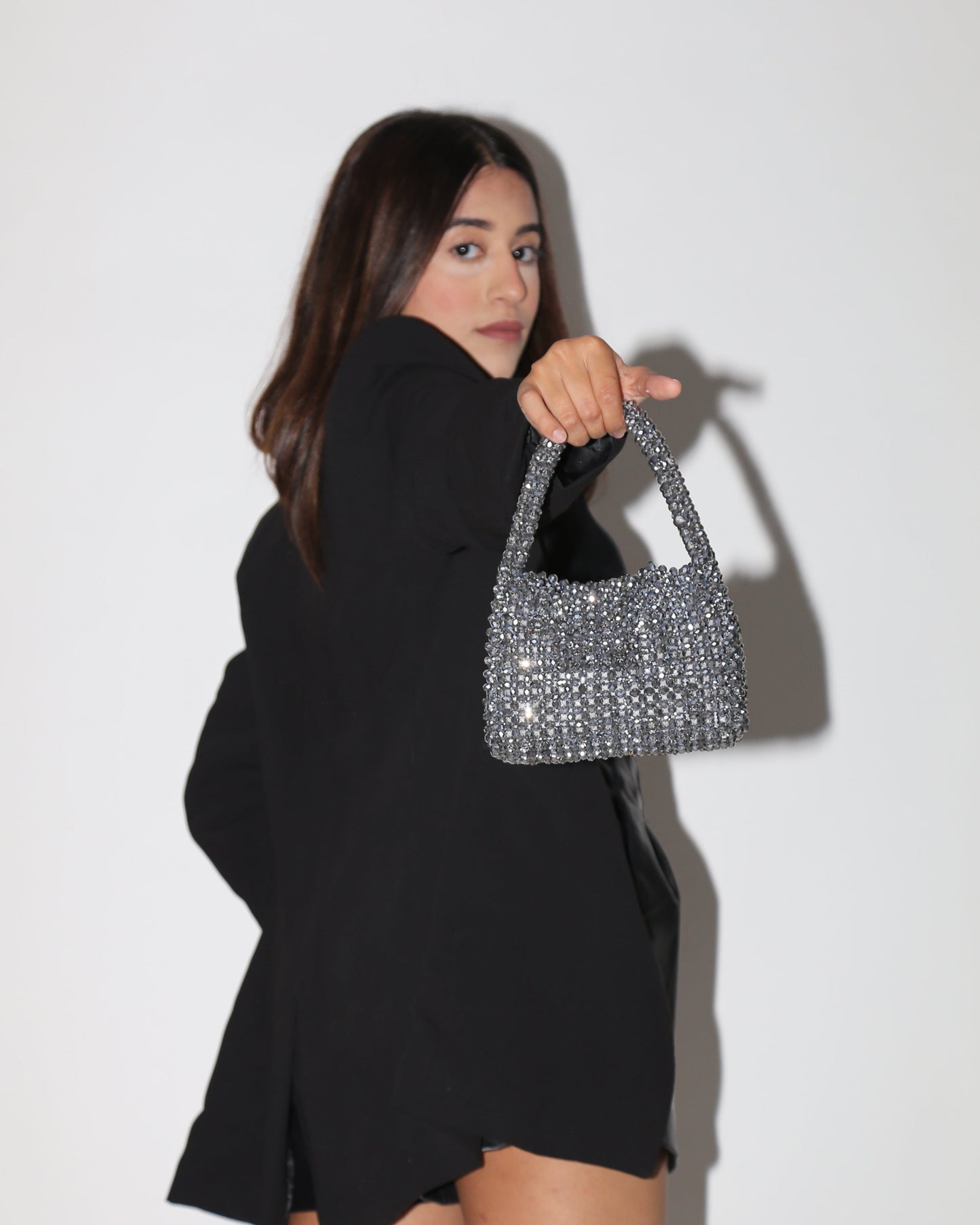 ICON 10" Silver Crystal Beaded Bag