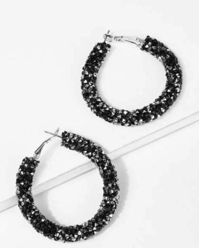 Black Contemporary Hoop Earrings