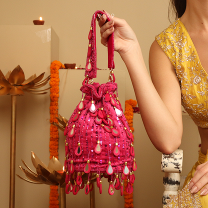 Haseen Hot Pink Ethnic Mirror Potli