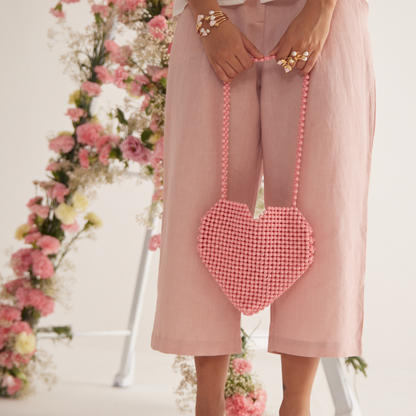 Cupid Heart Shaped Beaded Bag - Pink