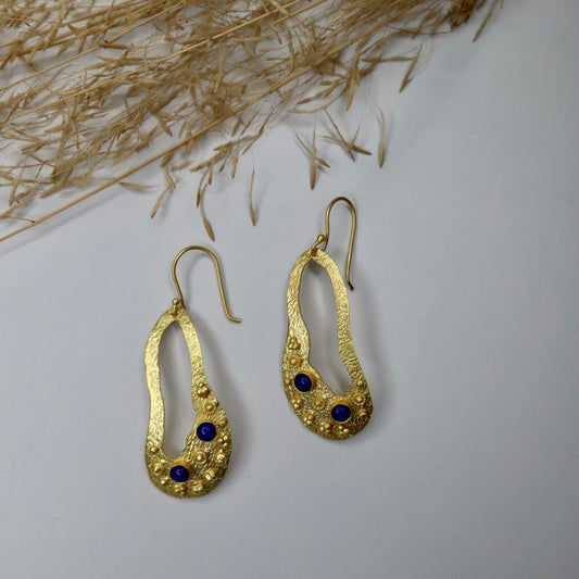 Golden Earrings with blue stone detail