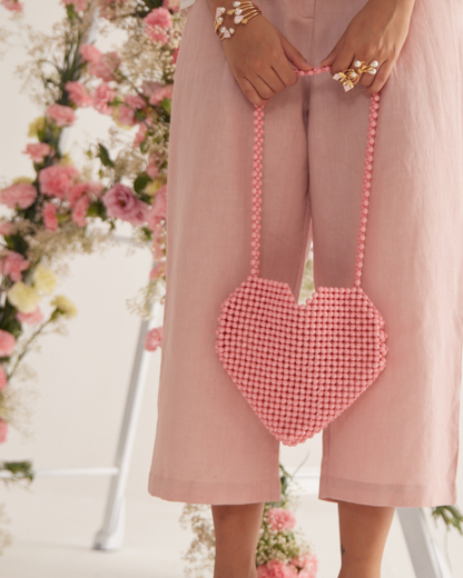 Cupid Heart Shaped Beaded Bag - Pink