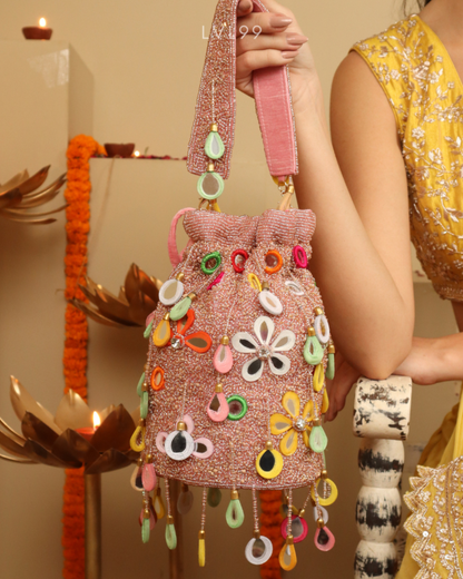 Haseen Pink&Gold Ethnic Mirror Potli