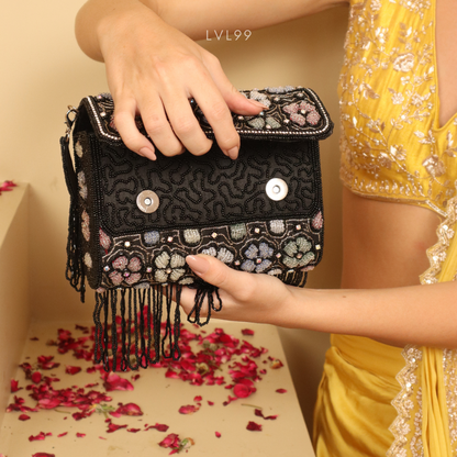 Ayesha Black Embellished Flap Bag