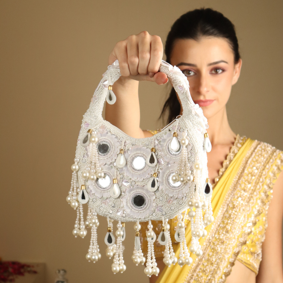 Nakhra White Handbag with Tassels