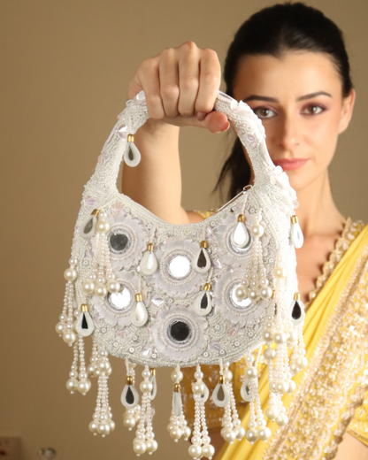 Nakhra White Handbag with Tassels