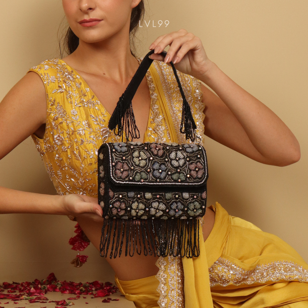 Ayesha Black Embellished Flap Bag