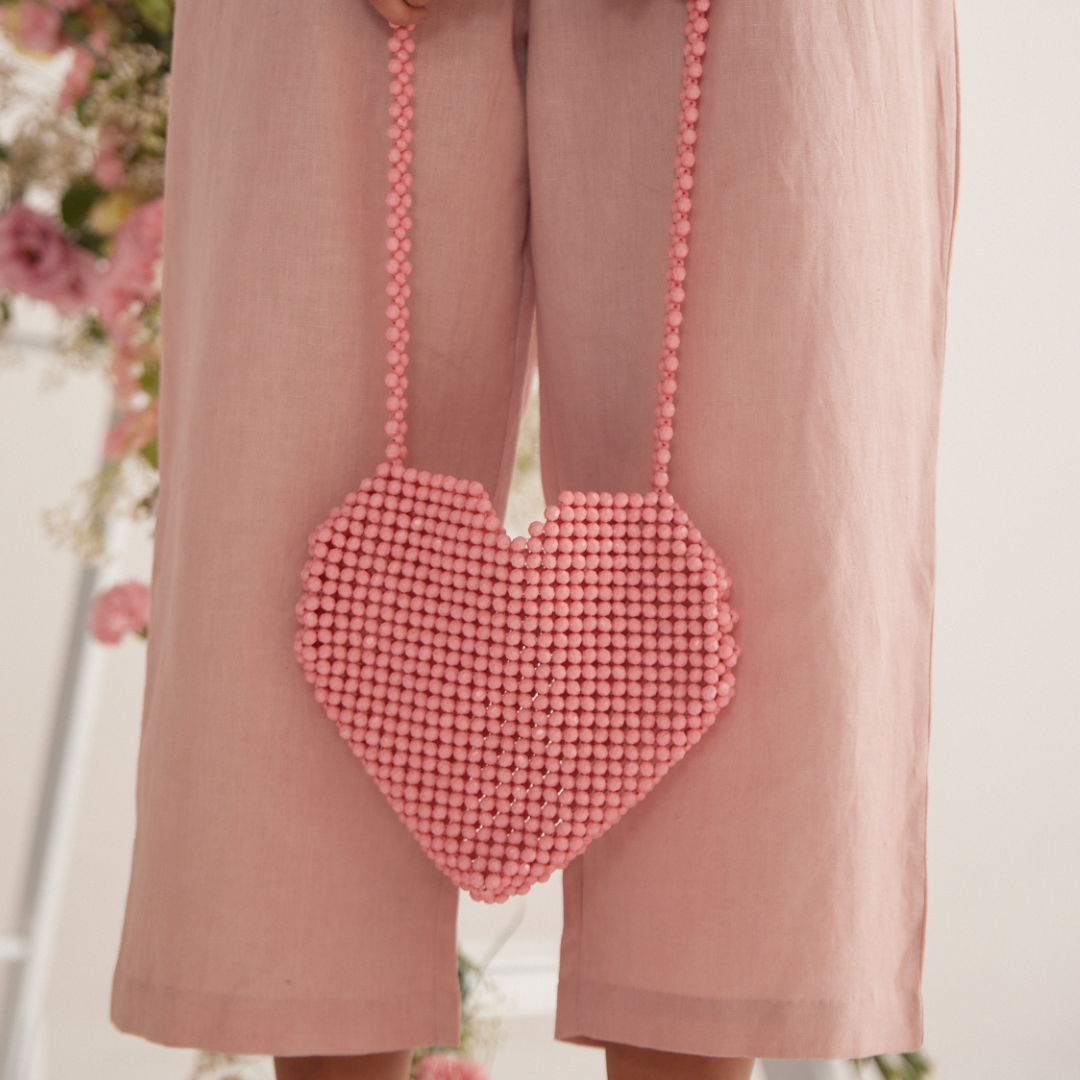 Cupid Heart Shaped Beaded Bag - Pink