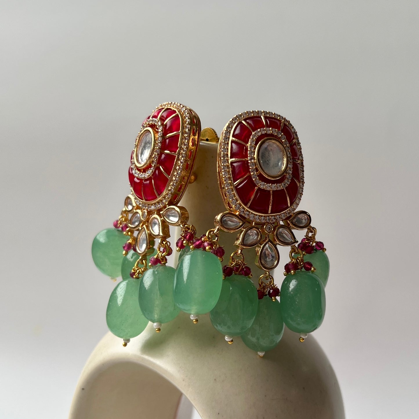 Ameera Ruby Stone Earrings with Emerald Drops