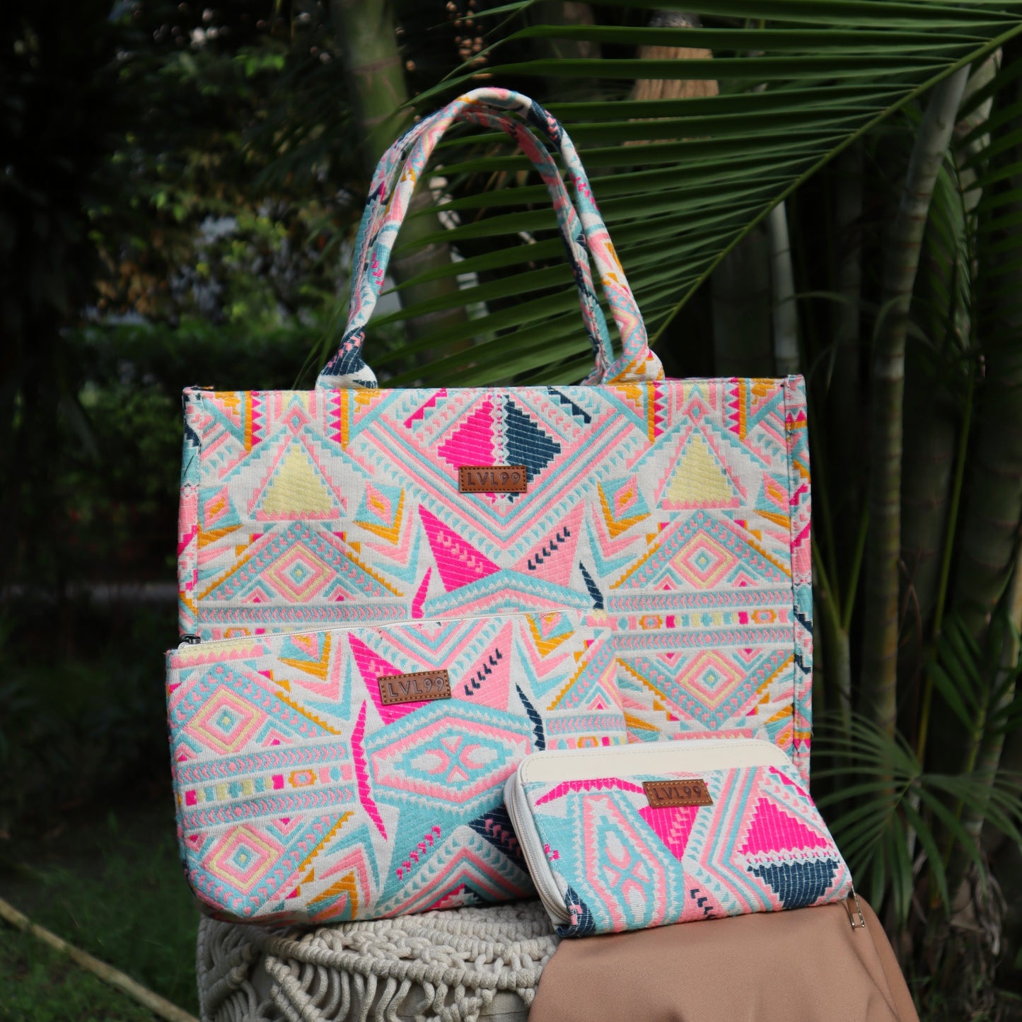 Multicolour Combo of 3 (LARGE TOTE+ WALLET&POUCH)