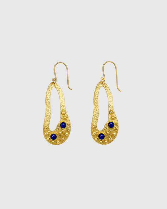 Golden Earrings with blue stone detail