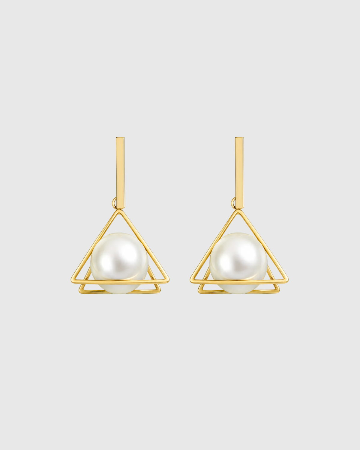 Geometric Pearl Embedded Triangle Shaped Earrings