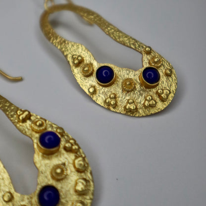 Golden Earrings with blue stone detail