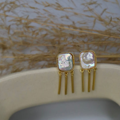 White Stone Golden Statement Earrings