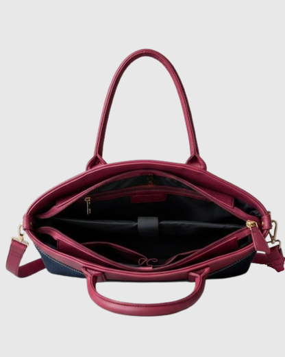 Laptop Bag With Trolley Sleeve- (Denim X Cherry Red)