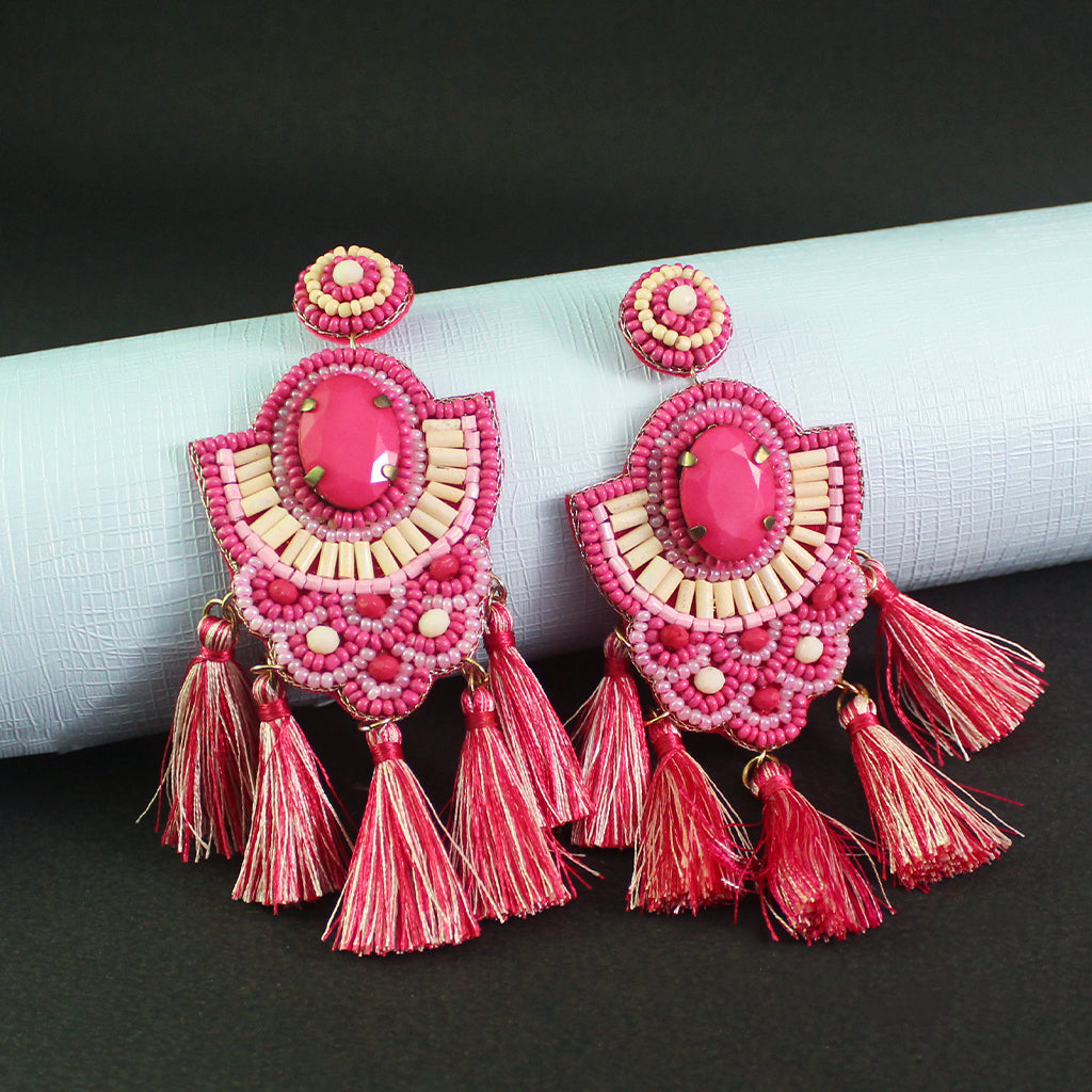 Beaded Flat Circle Dip Earrings