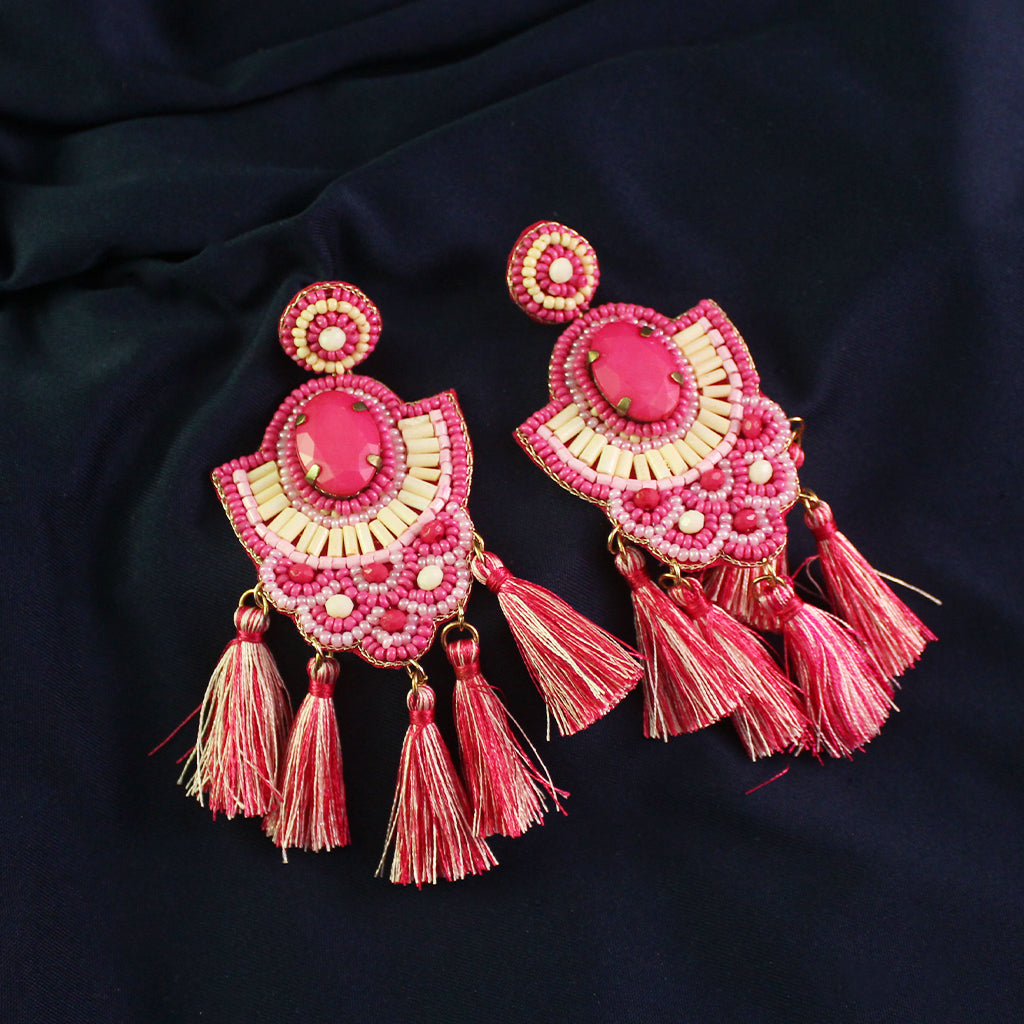 Beaded Flat Circle Dip Earrings