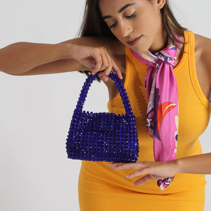 Kourt 10" Blue Crystal Beaded Bag