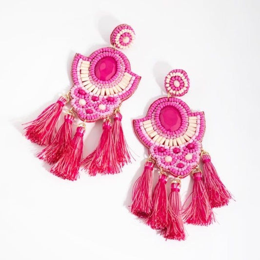 Beaded Flat Circle Dip Earrings