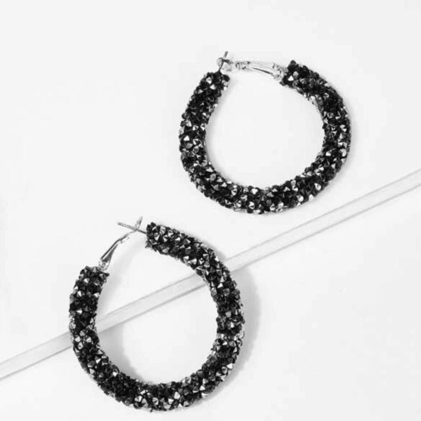 Black Contemporary Hoop Earrings